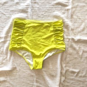 Kortni Jeane Yellow Green Ruched Bottom Bikini Med